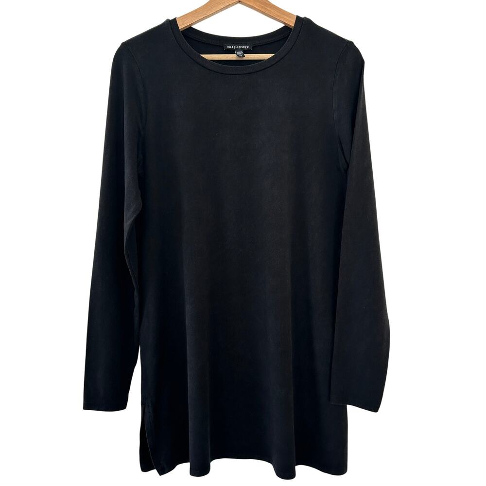Eileen Fisher Black Tunic Women Sz Small Stretch Long Sleeve Minimalist Classic